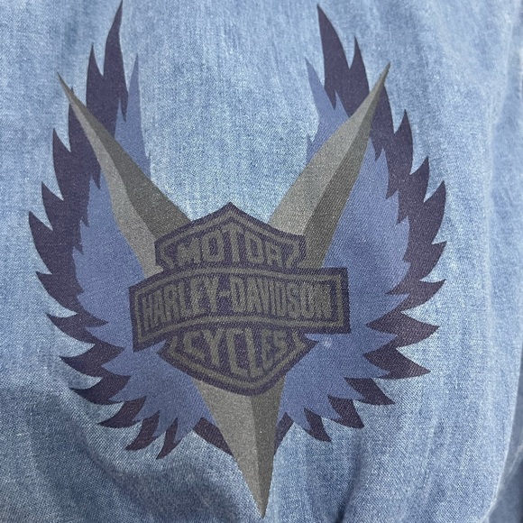 Harley-Davidson Biker Blues Womens Chambray Cropped Tie Front Shirt Y2K S - Picture 4 of 12